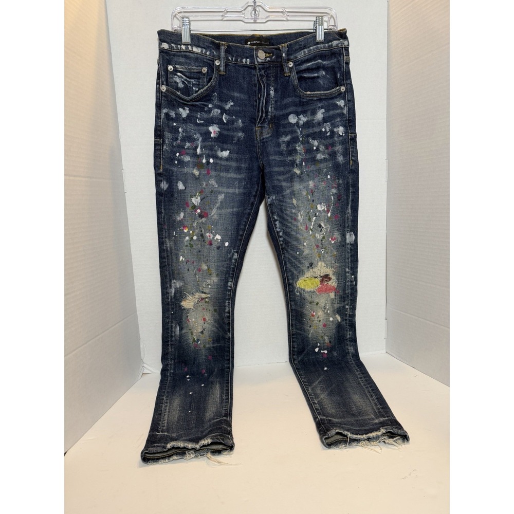 Designer Purple Jeans Men's Sz 32x31 Style No. P001 Paint Distressed 186